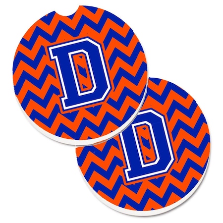 Carolines Treasures Letter D Chevron Orange and Blue Cup Holder Car Coaster, PK2 CJ1044-DCARC